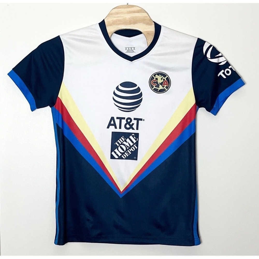 Club America Soccer Jersey Mens Medium White Navy Chevron AT&T Home Depot Corona